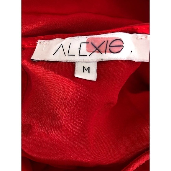 Alexis Hazel Asymmetric Dress Ruffle Trim Bell Sleeve Red M - Picture 9 of 12
